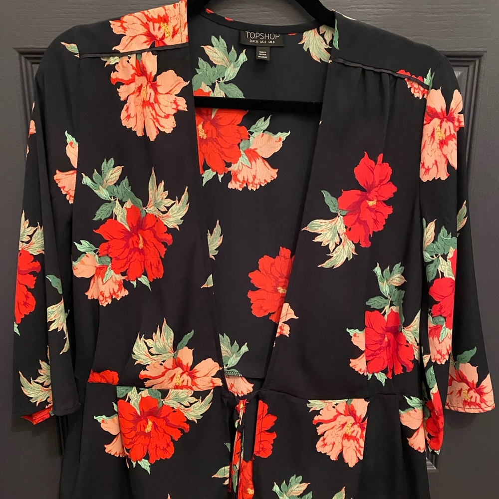 Topshop red floral wrap top